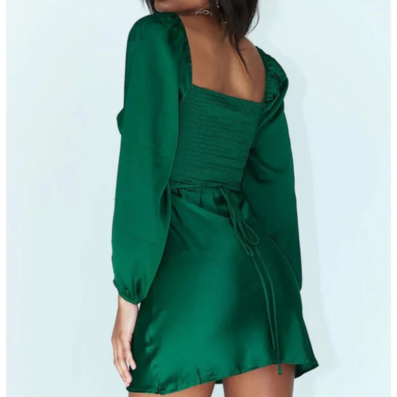 Princess Polly Nikita Satin Effect Long Sleeve Mini Dress Green Size 6 - Picture 2 of 8